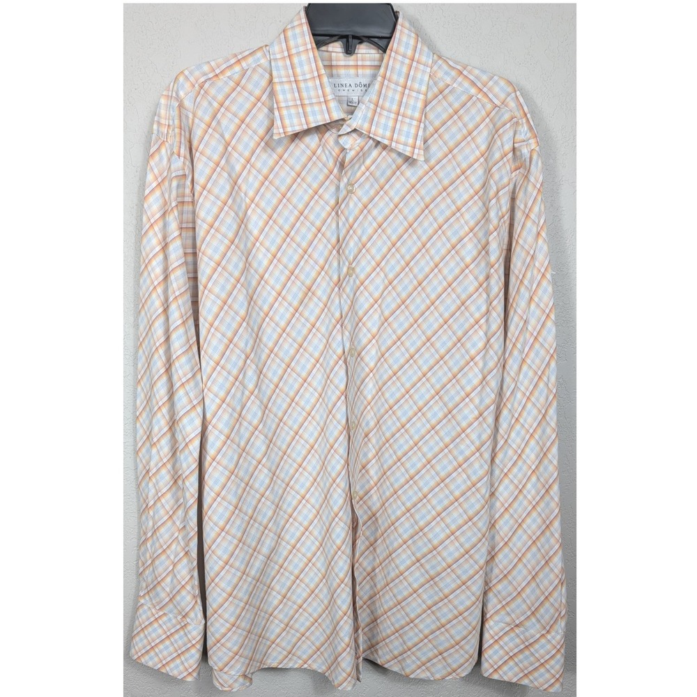 Linea Dome Chemise Mens Orange Plaid Shirt Long Sleeve Button Down‎ L 16 1/2-17 - Picture 2 of 7
